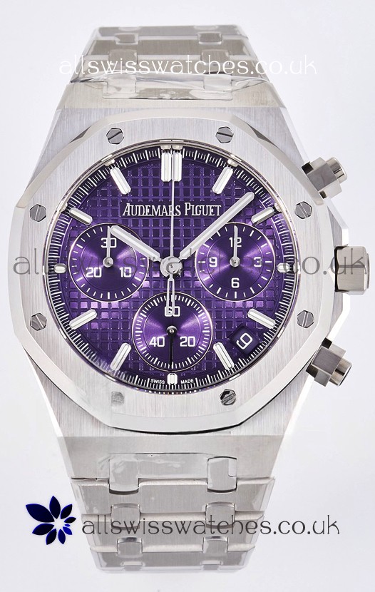 Royal Oak Chrono 26240 Purple Dial FREE SPRUNG MVMNT Steel Caing Super Clone Watch 