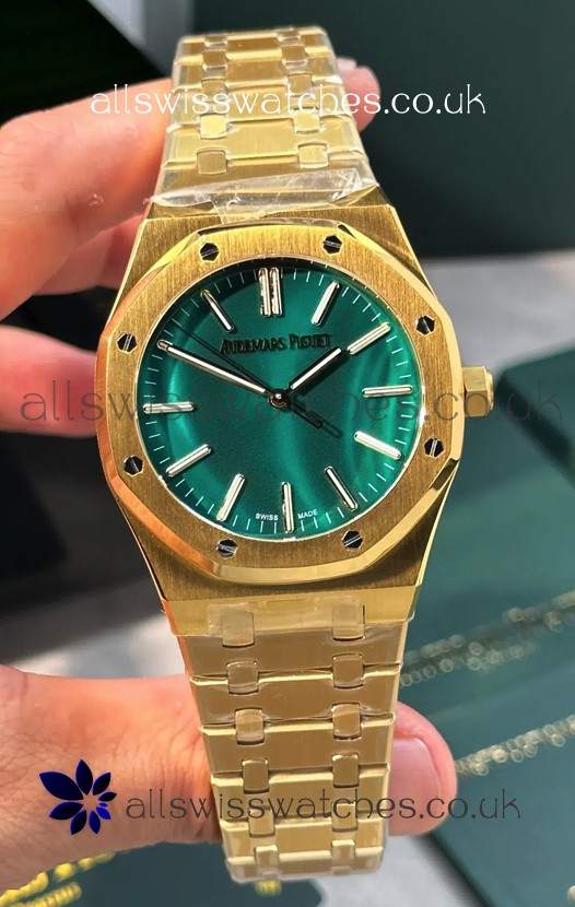 Royal Oak 15513BA Malachite Dial Yellow Gold Super Clone Watch 