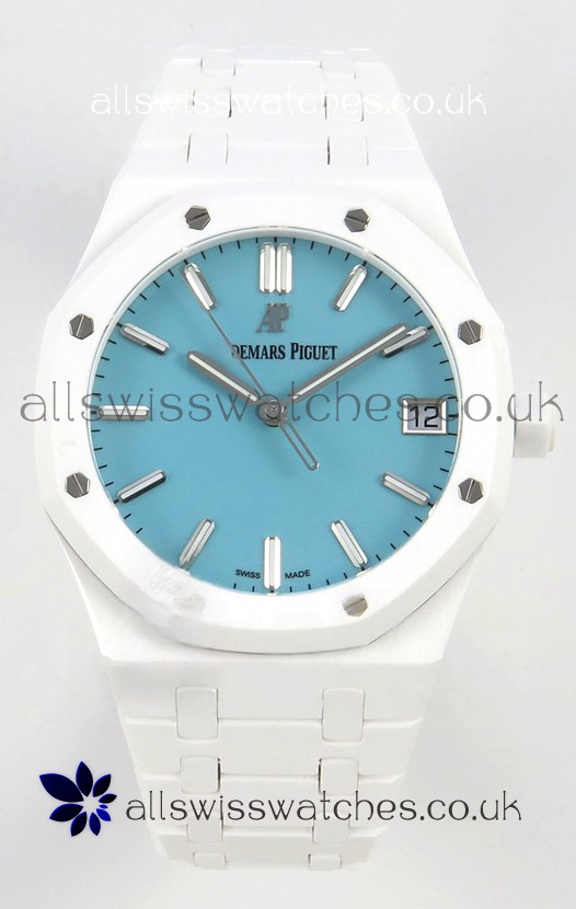 Royal Oak 15500 Tiffany Blue Dial White Ceramic Super Clone Watch 
