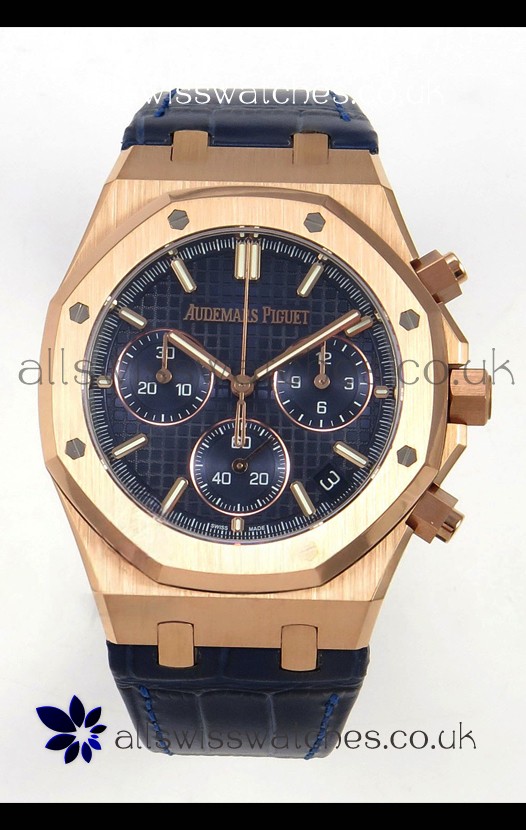 Royal Oak Chrono 26240 Rose Gold Blue Dial Leather Strap Super Clone Watch 