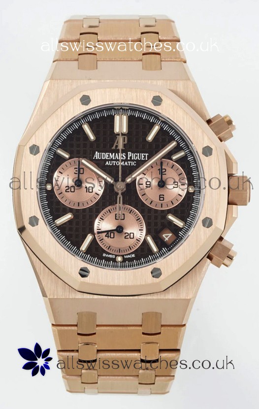 Royal Oak Chrono 26240 Rose Gold Strap in Brown Dial Super Clone Watch 
