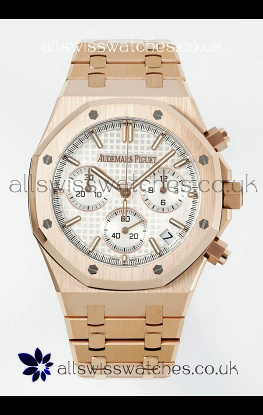 Royal Oak Chrono 26240 Rose Gold Strap in White Dial Super Clone Watch 