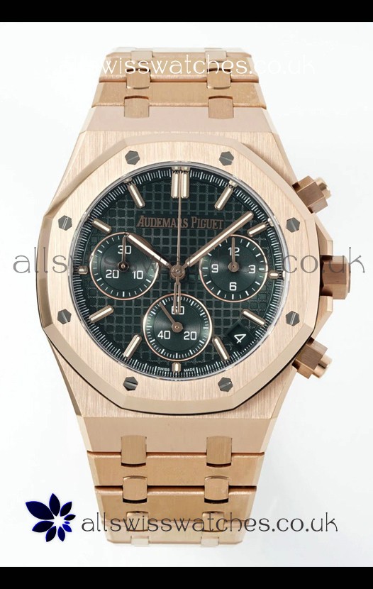Royal Oak Chrono 26240 Rose Gold Strap in Green Dial Super Clone Watch 