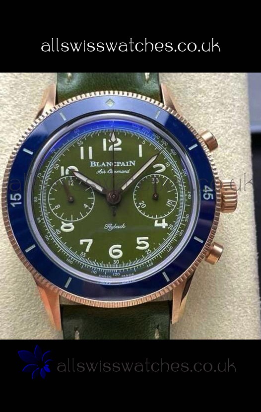 Blancpain Air Command Rose Gold Casing Blue Bezel Super Clone Watch 