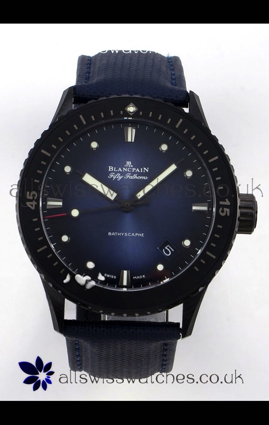 Blancpain Fifty Fathoms Ceramic Case Leather Strap Blue Dial Super Clone Watch 