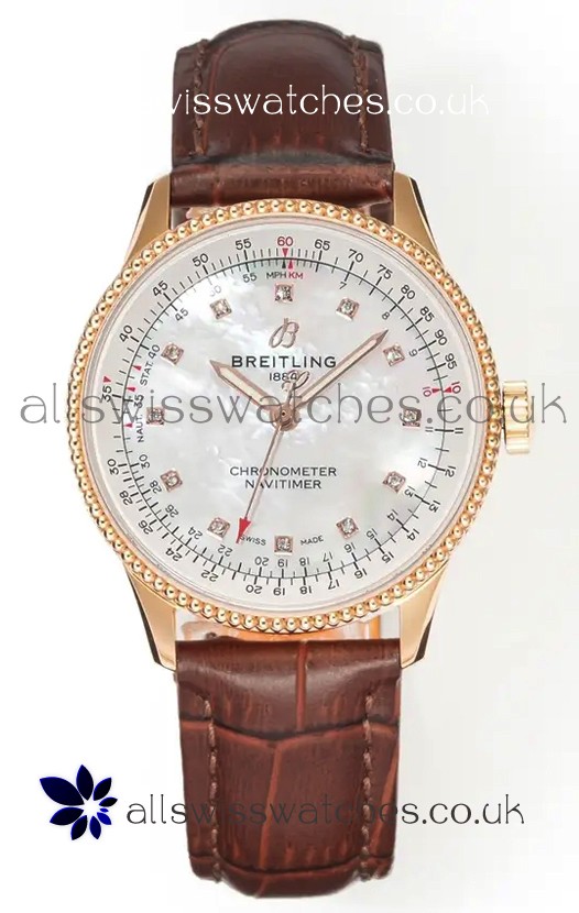 Navitimer Automatic 36 Rose Gold Pearl Dial Super Clone Watch 