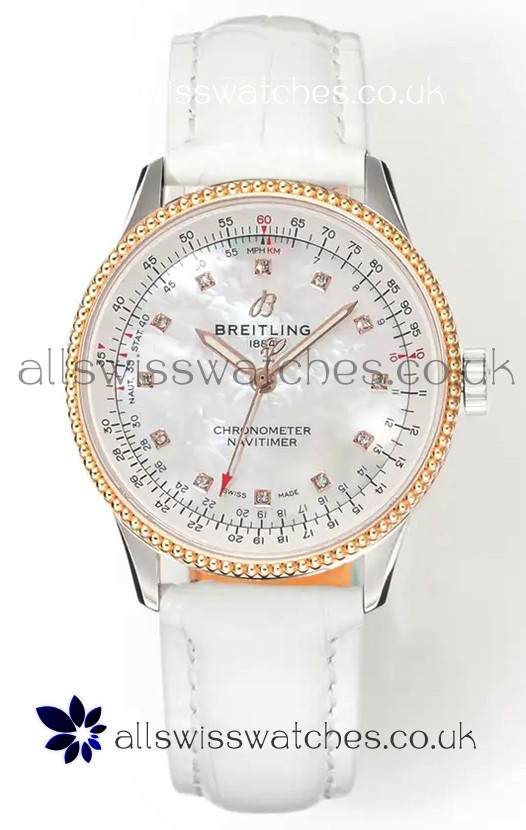 Navitimer Automatic 36 Rose Gold White Strap Super Clone Watch 