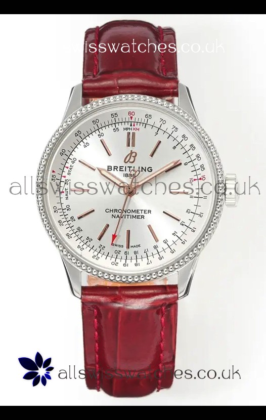 Navitimer Automatic 36 Steel Dial Red Strap Super Clone Watch 