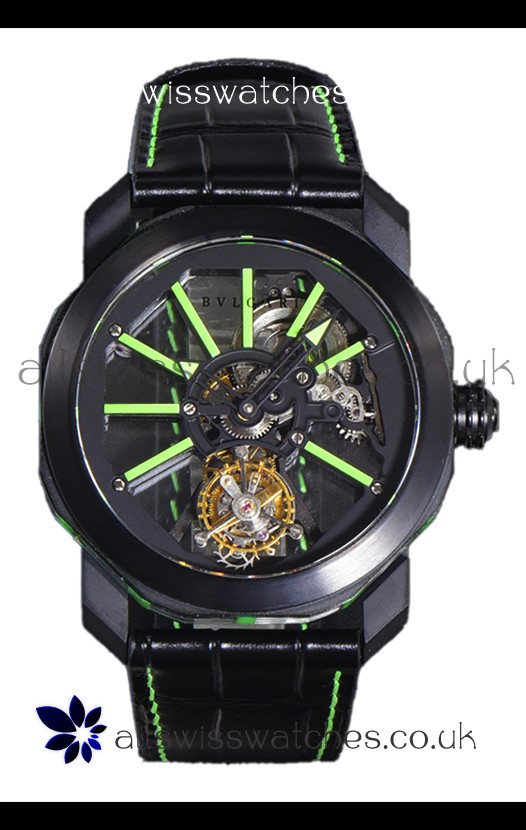Bvlgari Octo Roma PVD Titanium Watch in Green Hour Markers Super Clone Watch 