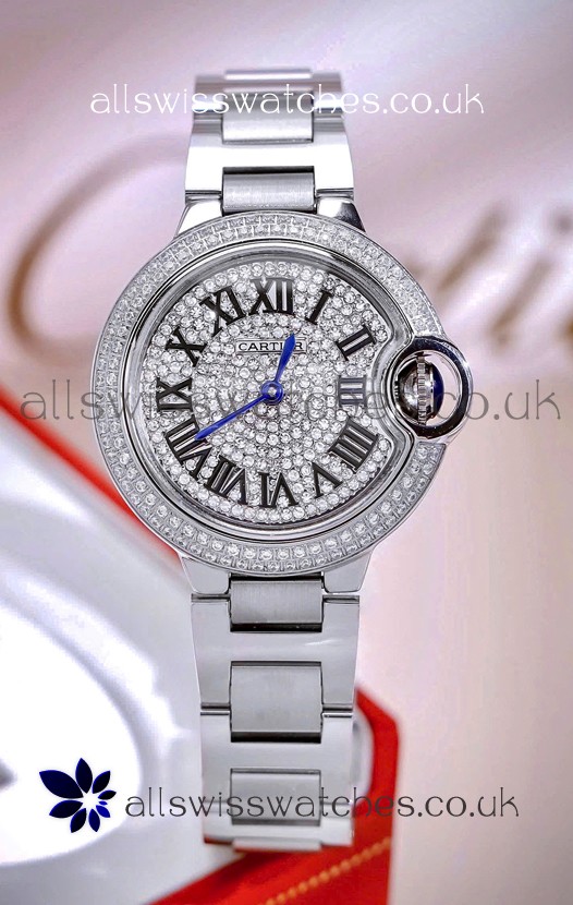 Ballon De Cartier Swiss Quartz 33MM Stainless Steel Diamonds Super Clone Watch 