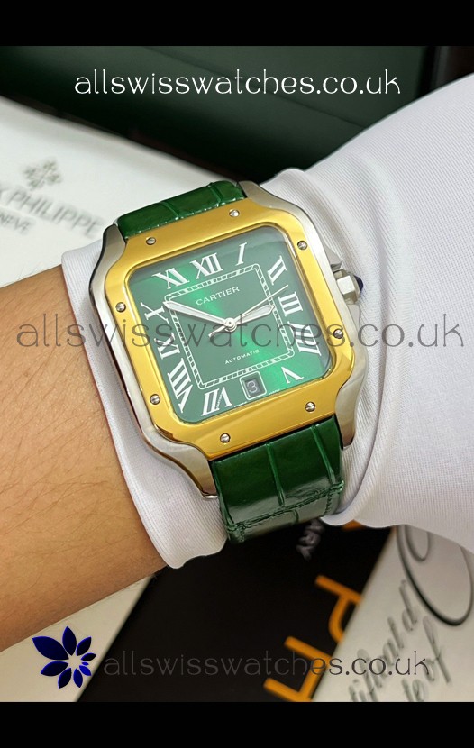 Cartier Santos De Cartier Green Dial Two Tone Swiss Replica Watch 