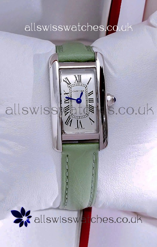 Cartier Tank Americaine Steel 19.4MM Green Strap Swiss Quartz Watch 
