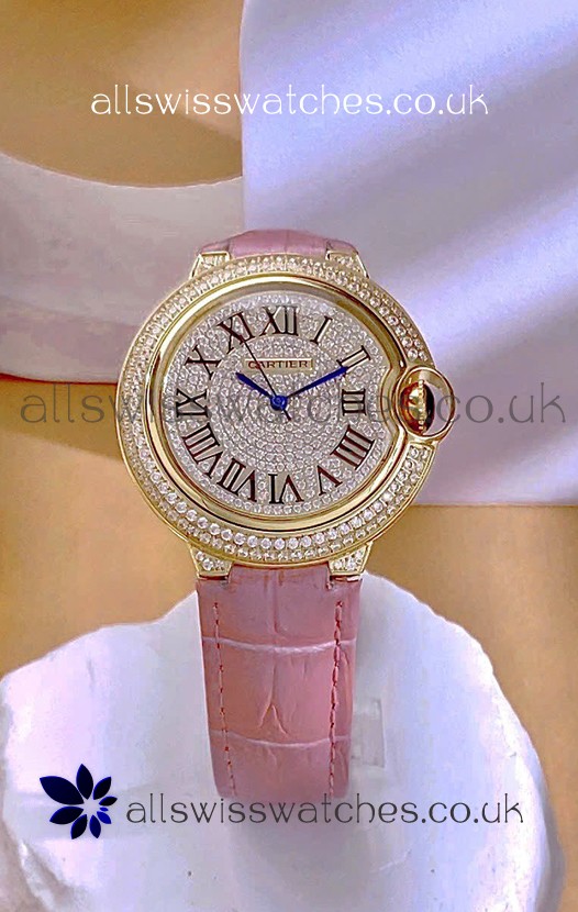 Ballon De Cartier Swiss Quartz 36MM Rose Gold Diamonds Super Clone Watch 
