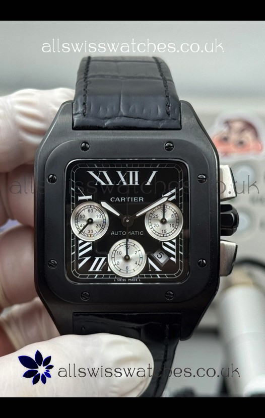 Cartier Santos 100 DLC Coating Black Dial 44MM Swiss Replica Watch 