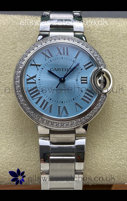 Ballon De Cartier Automatic Ice Blue Diamonds 36MM Dial Super Clone Watch 