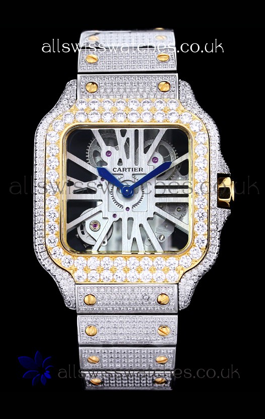 Cartier "Santos De Cartier" Skeleton moissanite Paved Super Clone Watch 