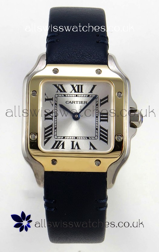 Cartier Santos Swiss Quartz 27MM Two Tone Leather Strap Super Clone Watch
