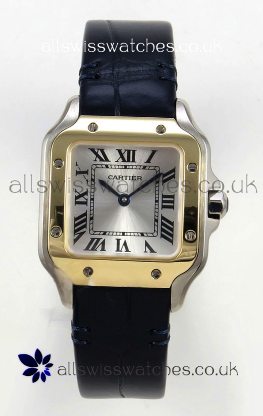Cartier Santos Swiss Quartz 27MM Two Tone Leather Strap Super Clone Watch