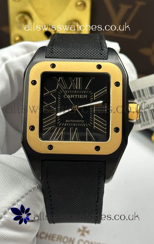 Santos De Cartier in Black Dial PVD MLF Coating Super Clone Watch