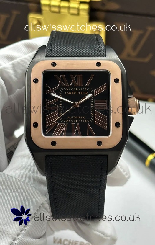 Santos De Cartier in Black Dial PVD MLF Coating Super Clone Watch