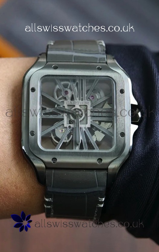 Santos De Cartier Super Clone Watch in Skeleton Dial Steel Case