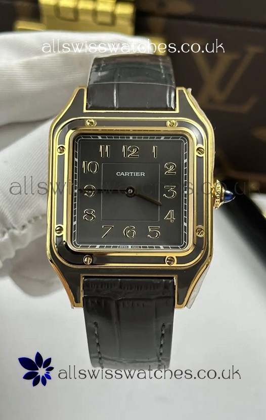 Santos Dumont 31MM Yellow Gold Taupe Grey Dial Super Clone Watch 