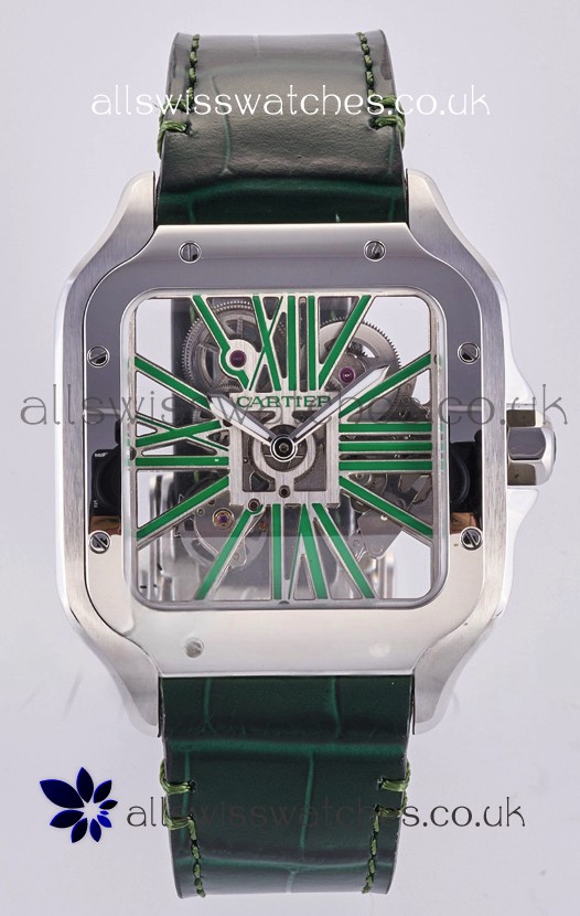 Santos De Cartier Super Clone Watch in Skeleton Dial Steel Case