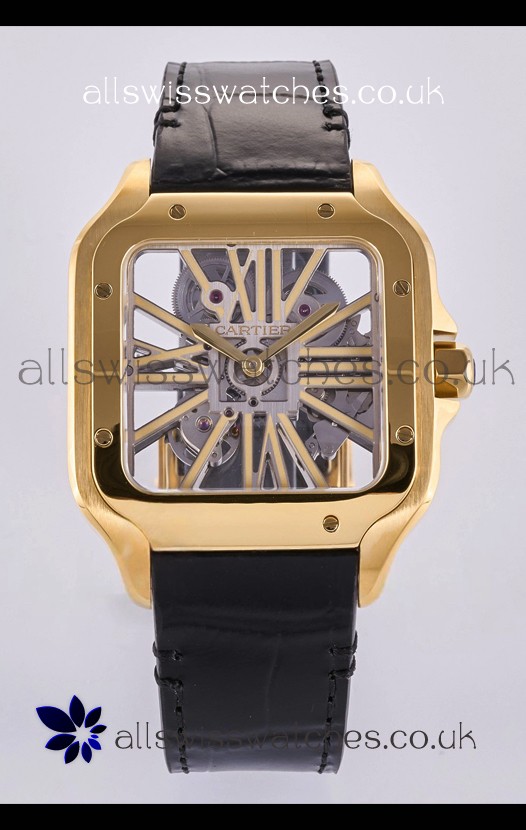 Santos De Cartier Super Clone Watch in Skeleton Dial Rose Yellow Case