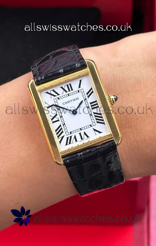 Cartier Tank Solo 27mm Yellow Gold Swiss Quartz Super Clone Watch 
