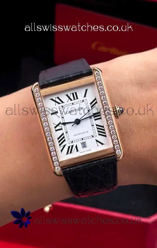 Cartier Tank Solo Swiss Automatic 31MM Rose Gold Diamonds Super Clone Watch 