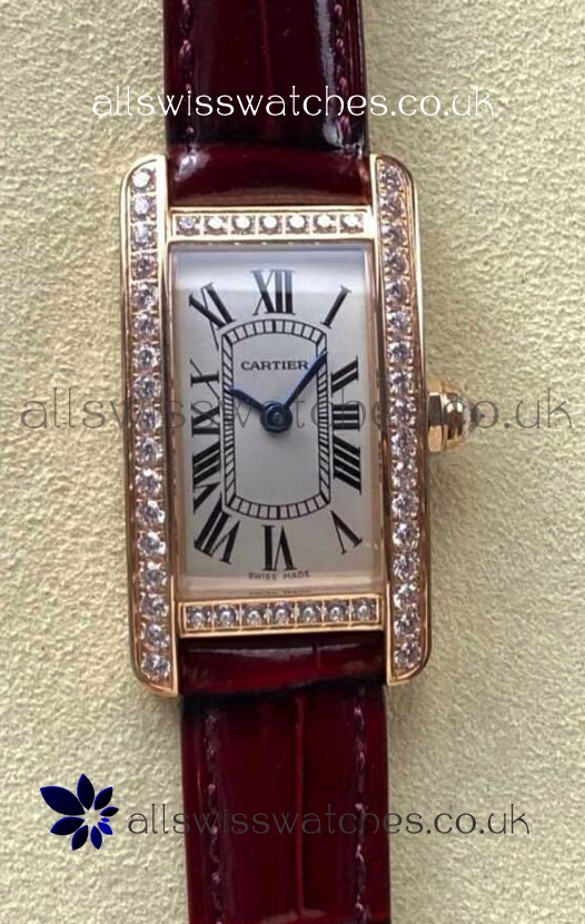 Cartier Tank Americaine Swiss Quartz 19mm Rose Gold Swiss Replica Watch 