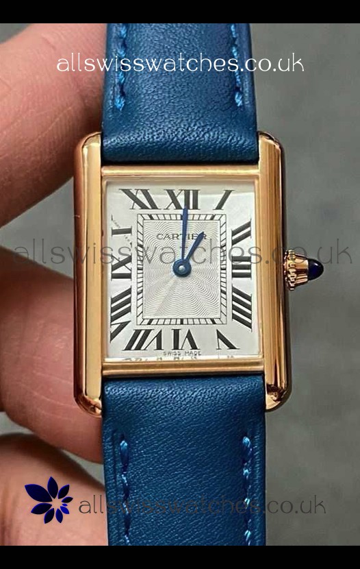 Cartier Tank Louis 22MM Swiss Quartz Gold Casing Blue Strap Watch 