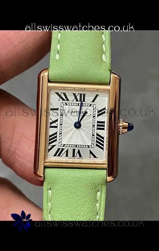 Cartier Tank Louis 22MM Swiss Quartz Gold Casing Green Strap Watch 