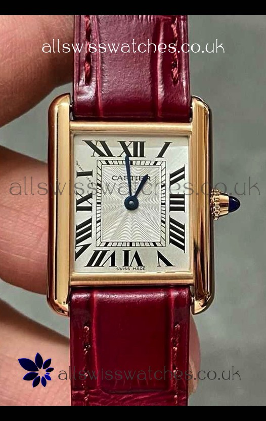 Cartier Tank Louis 22MM Swiss Quartz Gold Casing Red Strap Watch 