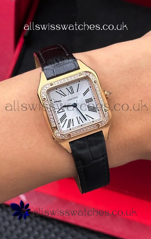 Cartier Santos Dumont in Rose Gold Casing Diamonds 27MM Super Clone Watch 