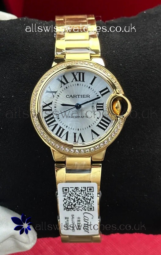 Ballon De Cartier Automatic 33MM Yellow Gold Super Clone Watch 