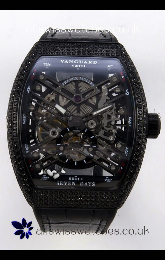 Franck Muller V45 Tourbillon Skeleton DLC Diamonds Super Clone Watch 