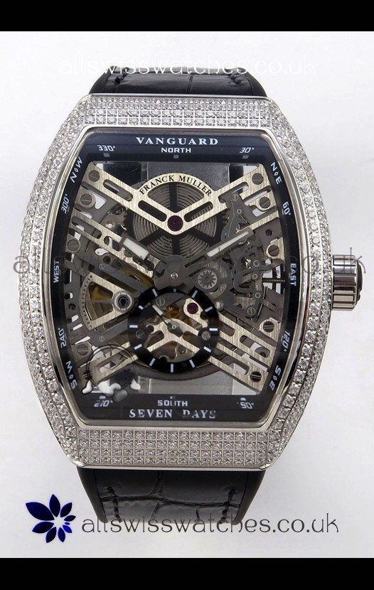 Franck Muller V45 Tourbillon Skeleton Steel Diamonds Super Clone Watch 