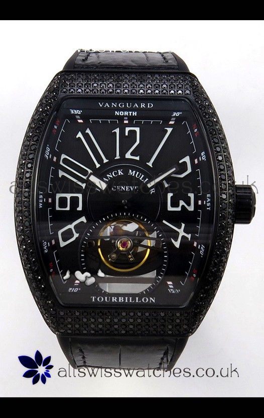 Franck Muller V45 Tourbillon Black DLC Diamonds Super Clone Watch 
