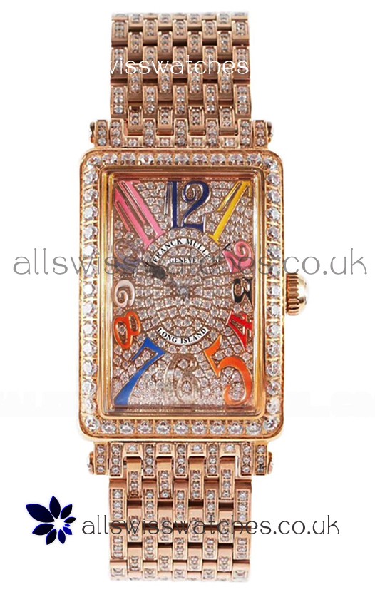 Franck Muller Long Island Color Dreams Rose Gold Diamonds Swiss Replica Watch 