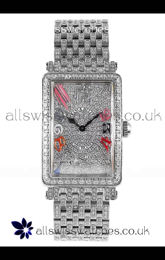 Franck Muller Long Island Color Dreams Stainless Steel Diamonds Swiss Replica Watch 