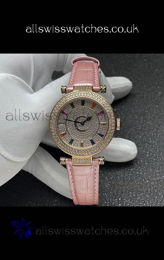 Franck Muller Double Mystery Swiss Quartz Watch in Gold Diamonds Casing