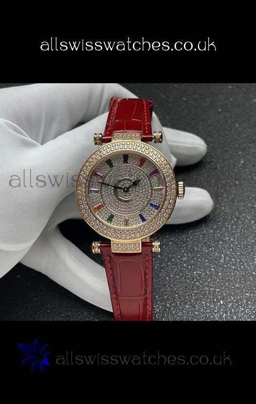 Franck Muller Double Mystery Swiss Quartz Watch in Gold Diamonds Casing