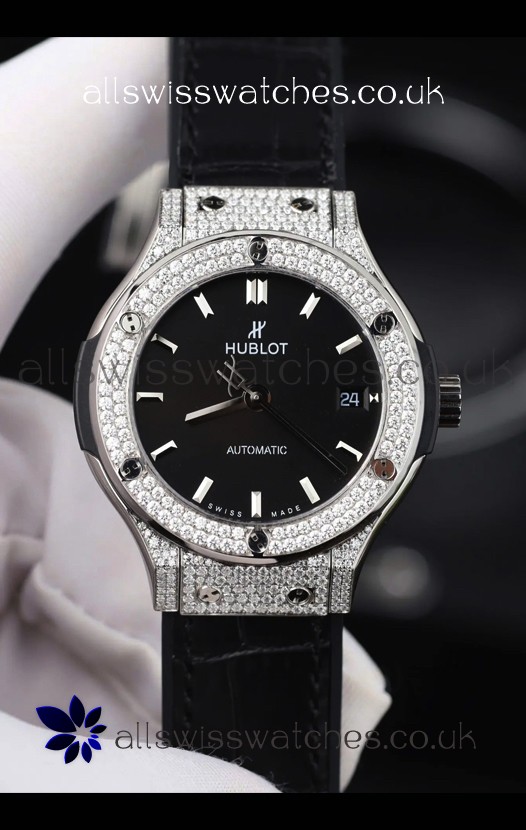 Hublot Classic Fusion Diamonds Steel Black Dial 38MM Super Clone Watch 