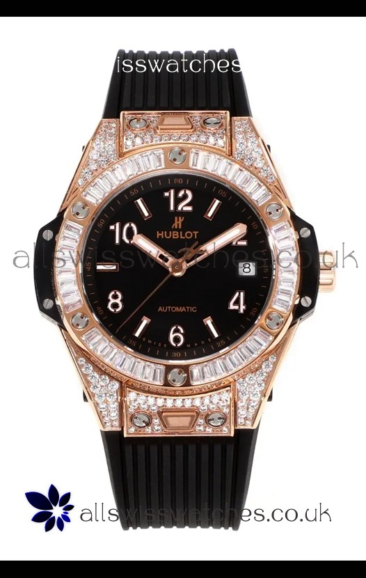 Hublot Big Bang One Click moissanite Rose Gold Super Clone Watch Black Dial