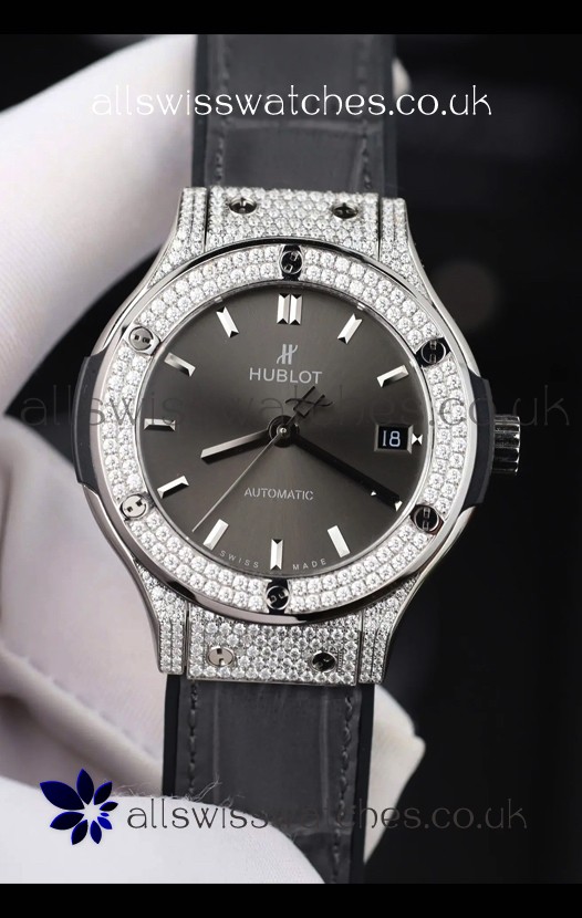 Hublot Classic Fusion Diamonds Steel Grey Dial 38MM Super Clone Watch 