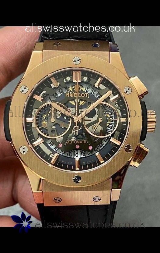 Hublot Classic Fusion Chronograph Rose Gold Skeleton Super Clone Watch 
