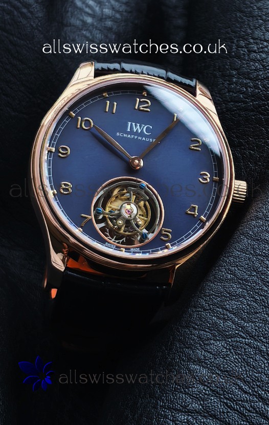 IWC Portuguese Tourbillon Rose Gold Blue Dial Super Clone Watch 