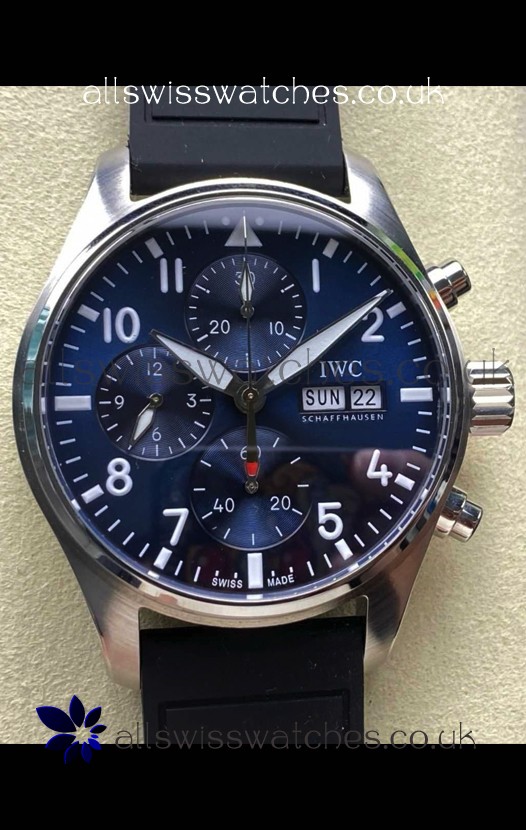 IWC PILOT'S Chronograph Blue Dial Rubber Strap Super Clone Watch 