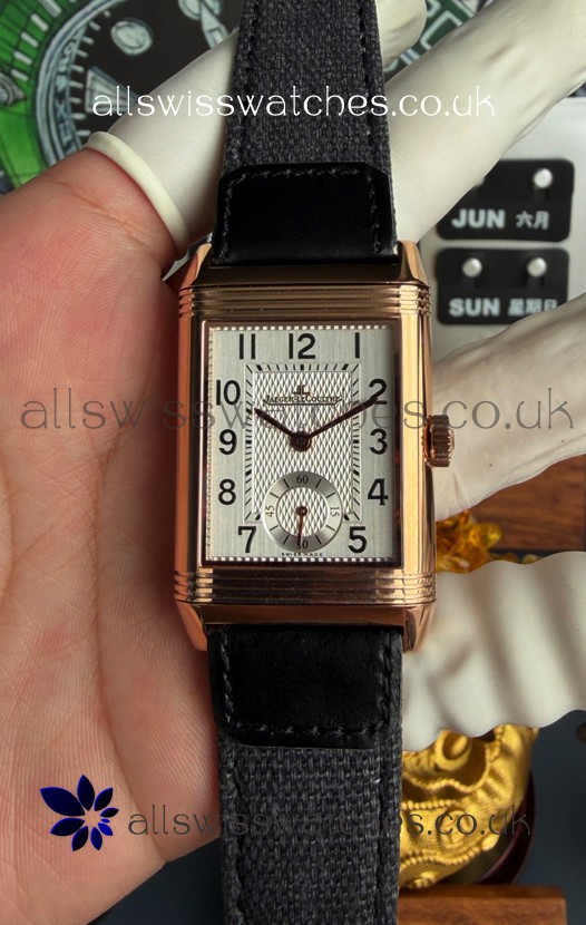 Jaeger-LeCoultre Reverso Tribute Duoface Rose Gold White & Grey Dial Super Clone Watch 
